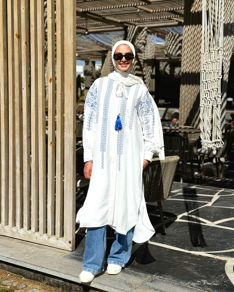 Embroidered Linen Shirt-White