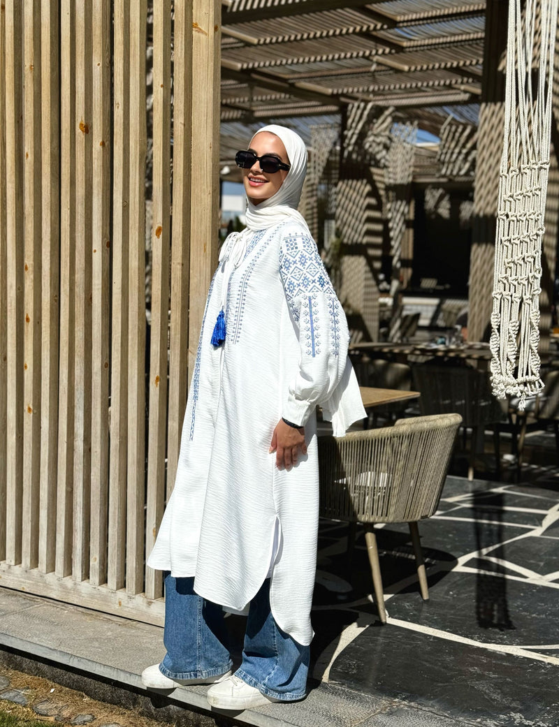 Embroidered Linen Shirt-White