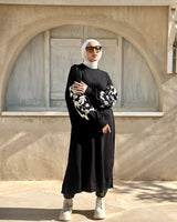 Embroidered Sleeves Sweatshirt-Black