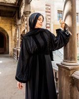Engraved Velvet Abaya-Black