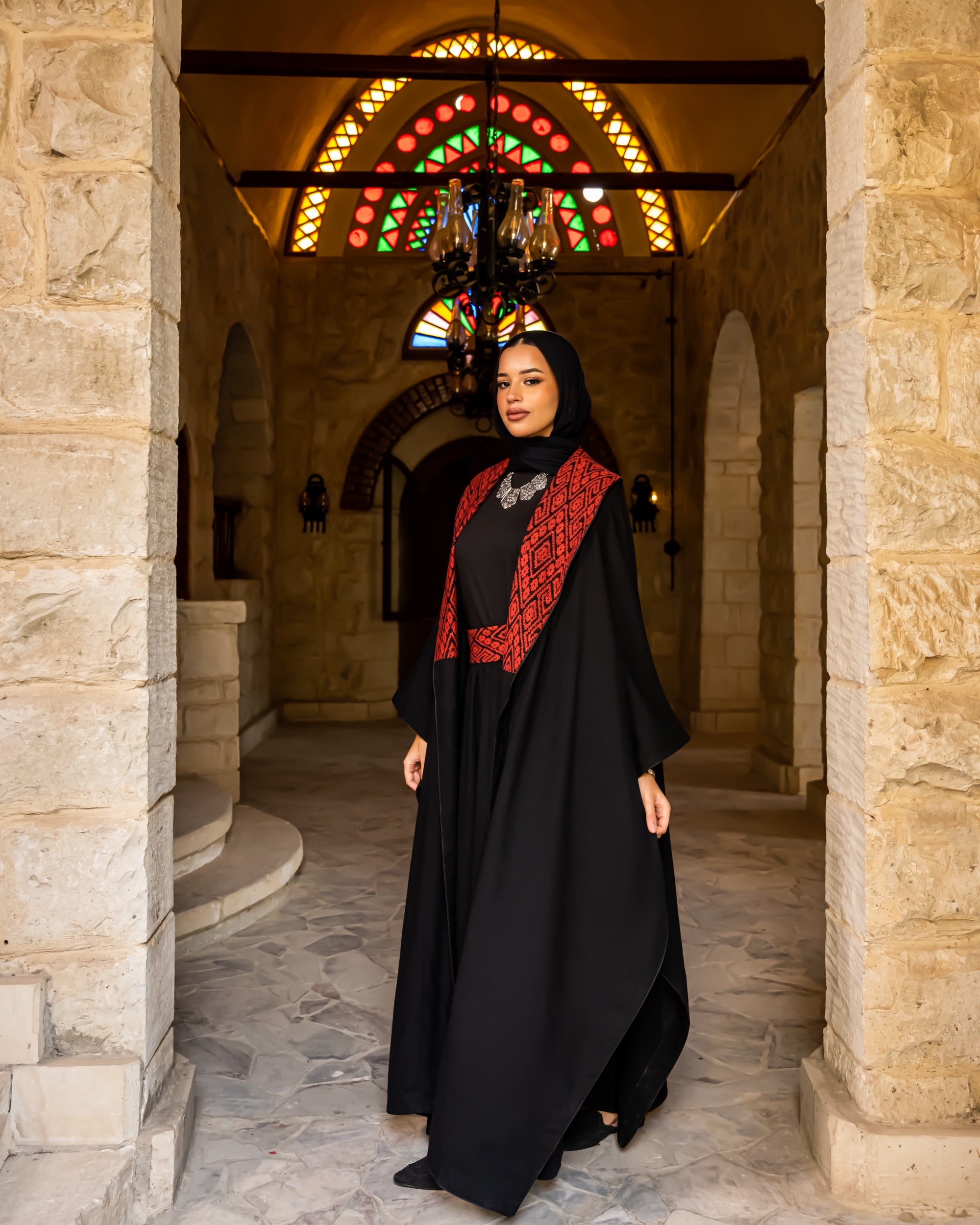 Etamin Stitched Kaftan - Black