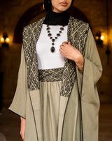 Linen Skirt With Etamin Belt - Olive