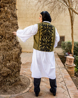 Ethnic Suede Vest-Olive
