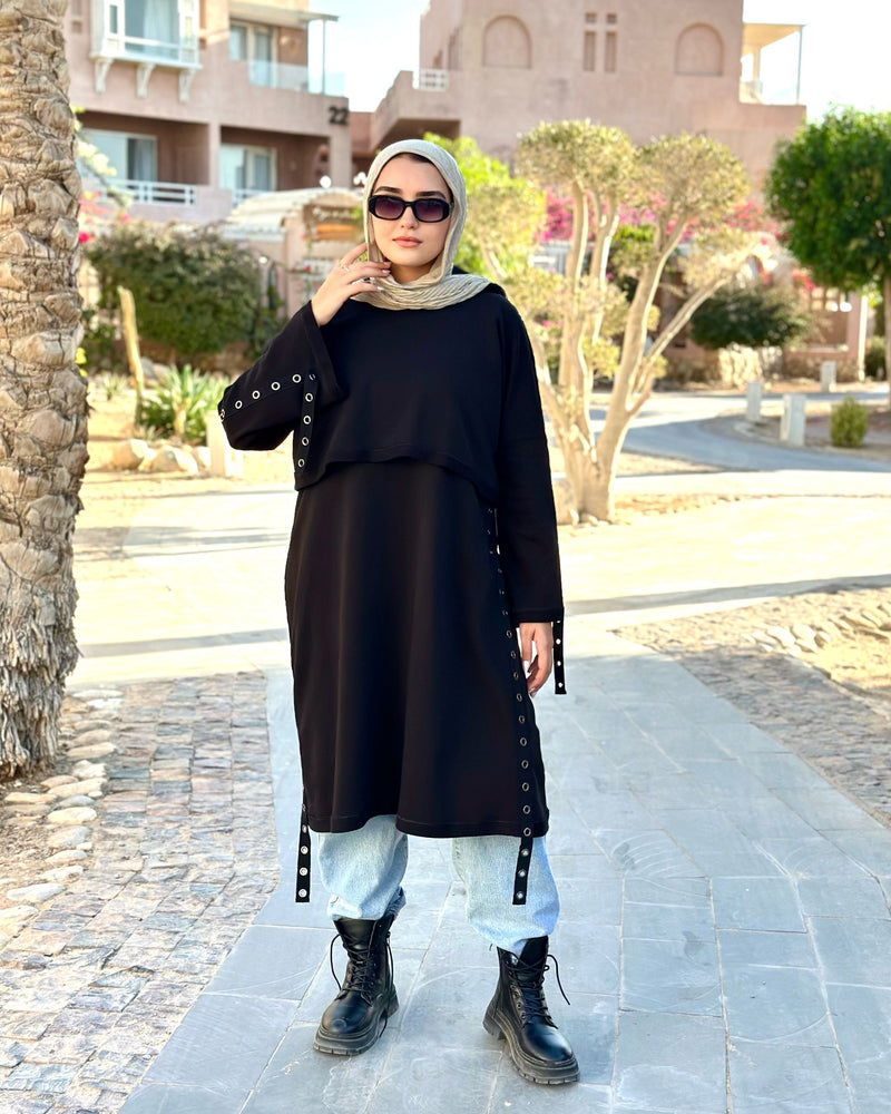 Eyelets Sweatshirt-Black