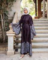 Flag Sleeves Dress With Shawl - Maroon