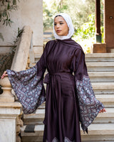 Flag Sleeves Dress With Shawl - Maroon