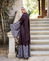 Flag Sleeves Dress With Shawl - Maroon