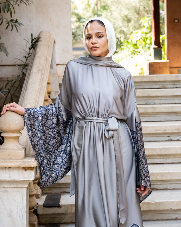 Flag Sleeves Dress With Shawl - Mint