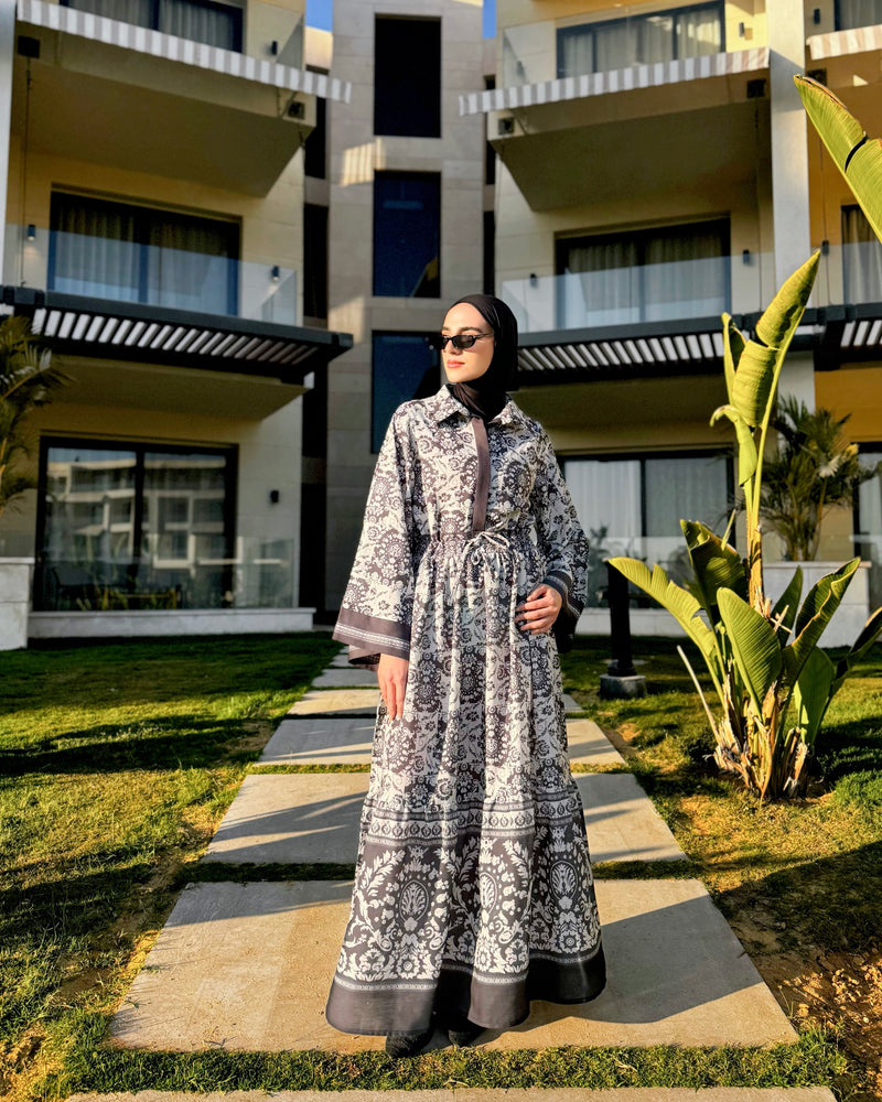 Floral Linen Dress - Black