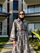 Floral Linen Dress - Black