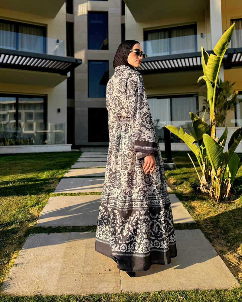 Floral Linen Dress - Black