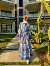 Floral Linen Dress - Blue