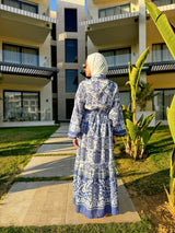 Floral Linen Dress - Blue