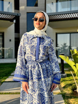 Floral Linen Dress - Blue