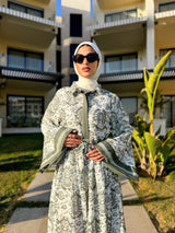 Floral Linen Dress - Olive