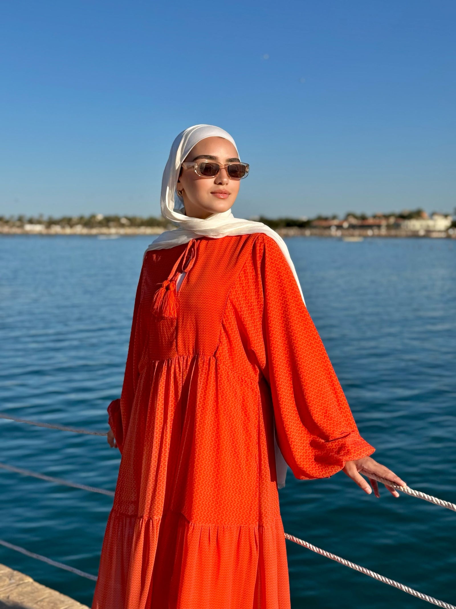 Flowy Sleeves Chiffon Dress-Orange – Hijab Boutique