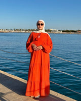 Flowy Sleeves Chiffon Dress-Orange