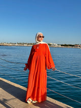 Flowy Sleeves Chiffon Dress-Orange