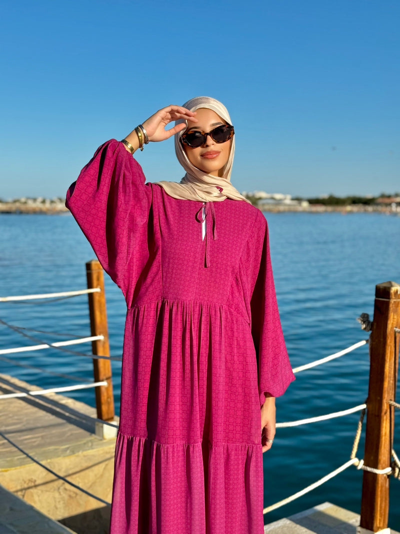 Flowy Sleeves Chiffon Dress-Dark Red