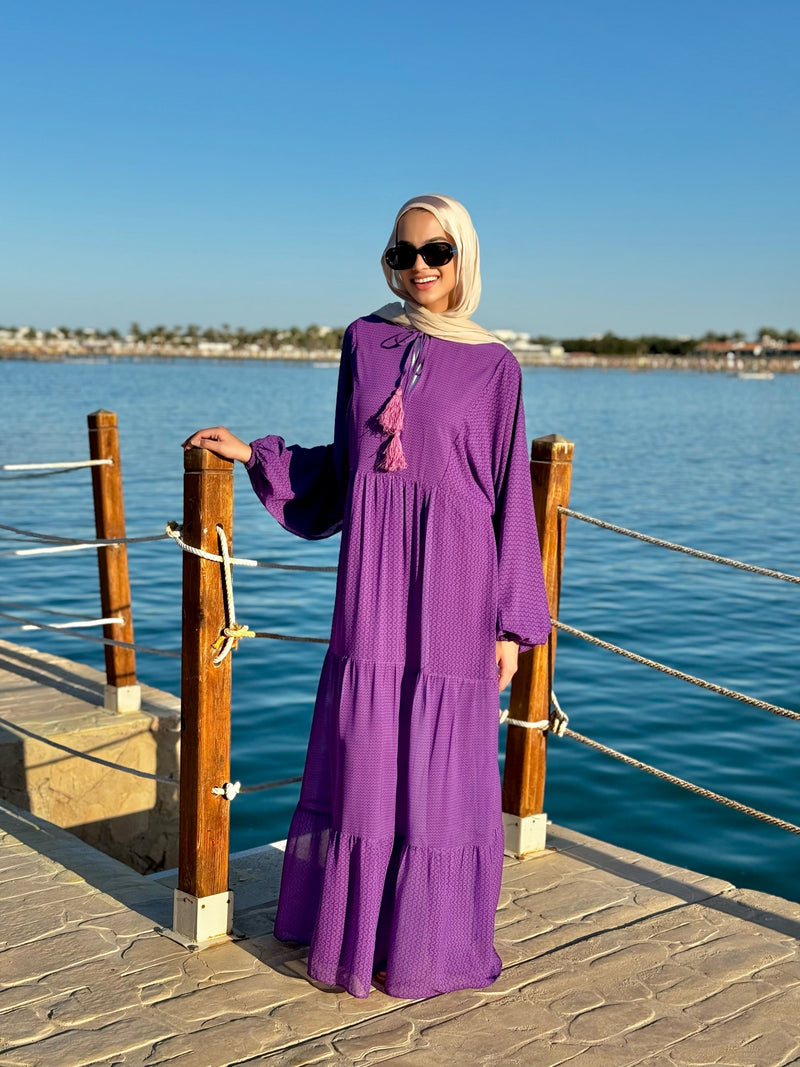 Flowy Sleeves Chiffon Dress-Purple – Hijab Boutique