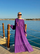 Flowy Sleeves Chiffon Dress-Purple