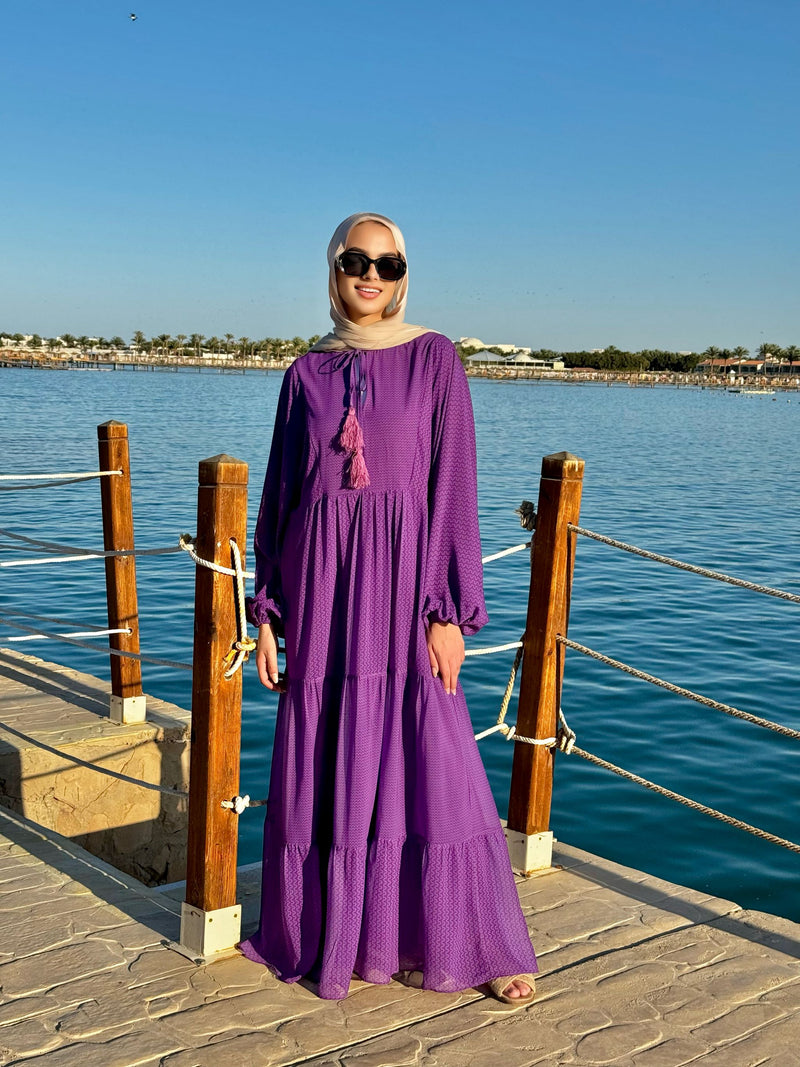 Flowy Sleeves Chiffon Dress-Purple Hijab Boutique Flowy Sleeves Chiffon Dress-Purple Hijab Boutique
