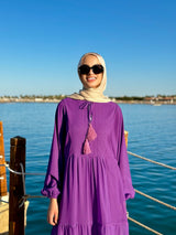 Flowy Sleeves Chiffon Dress-Purple