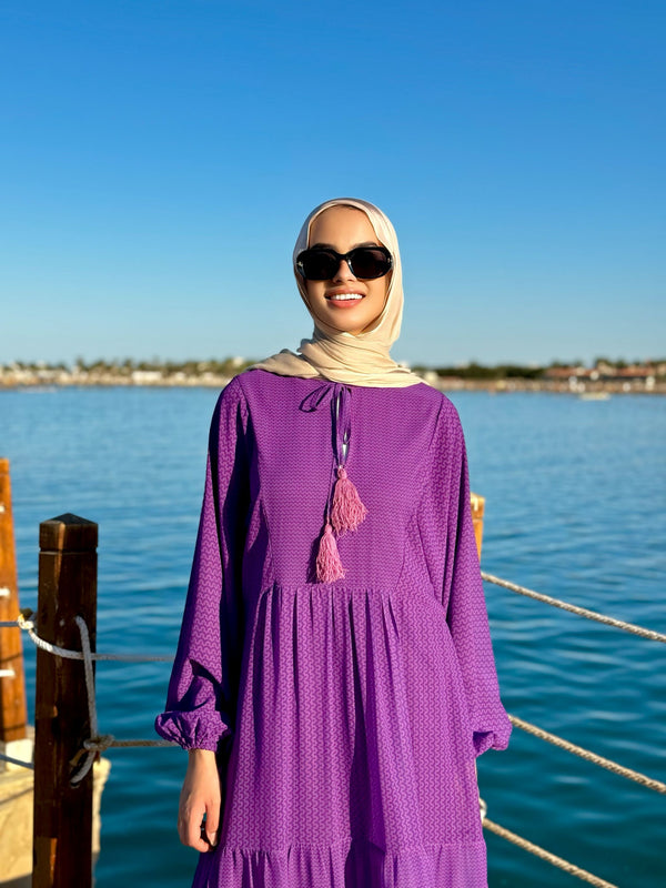 Flowy Sleeves Chiffon Dress-Purple