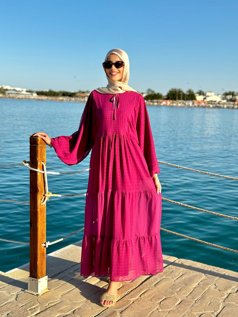 Flowy Sleeves Chiffon Dress-Dark Red Hijab Boutique Flowy Sleeves Chiffon Dress-Dark Red Hijab Boutique