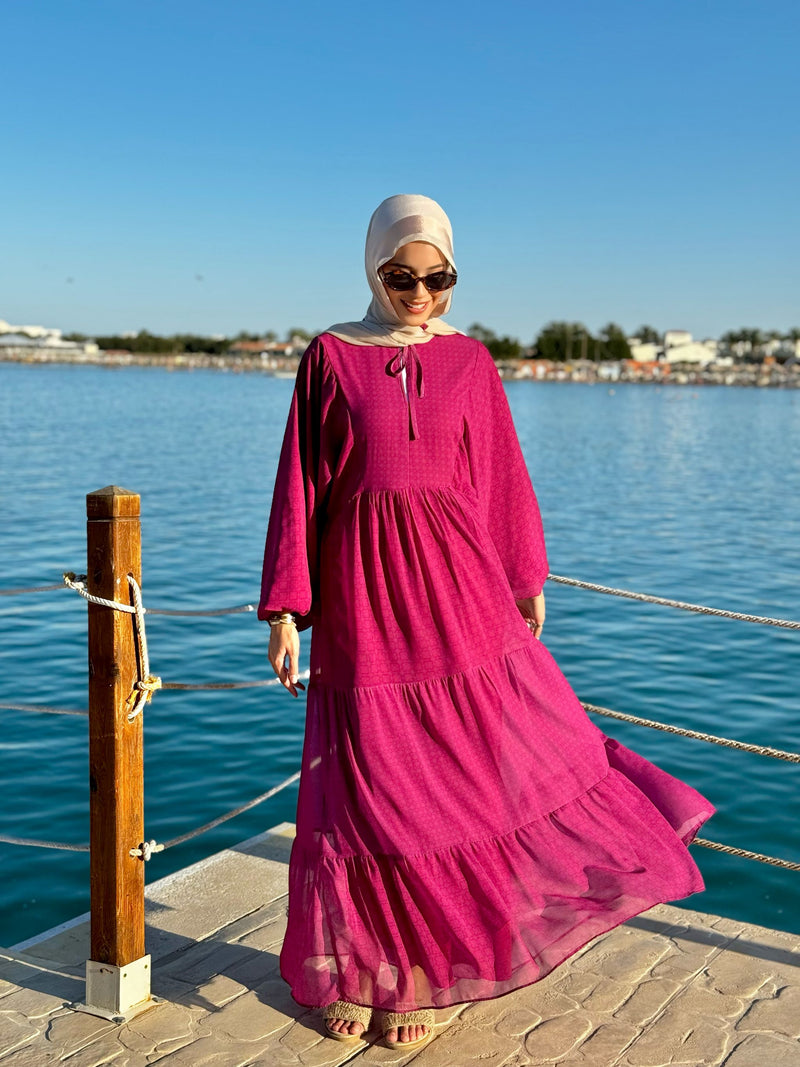 Flowy Sleeves Chiffon Dress-Dark Red Hijab Boutique Flowy Sleeves Chiffon Dress-Dark Red Hijab Boutique