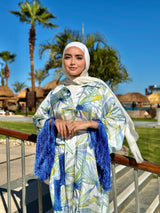 Fringes Satin Dress-Blue