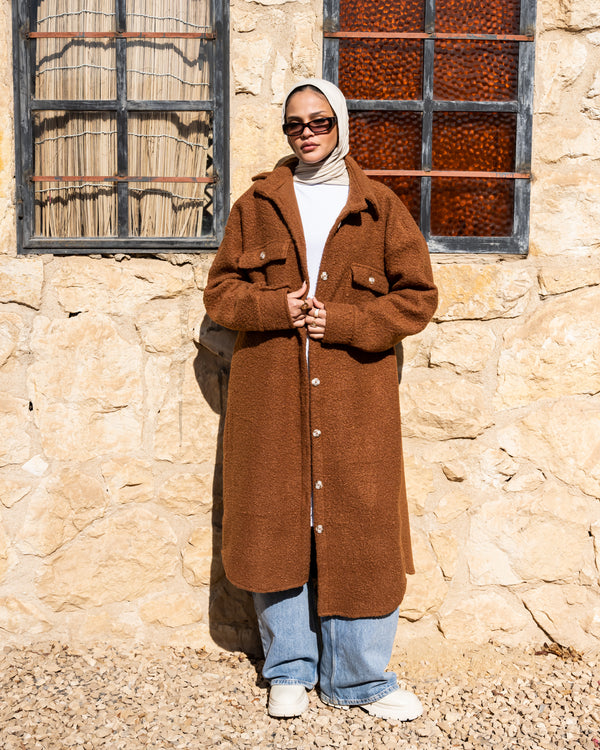 Fur Oversized Shirt - Brown