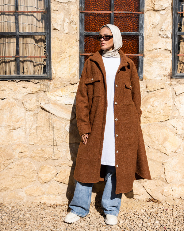 Fur Oversized Shirt - Brown