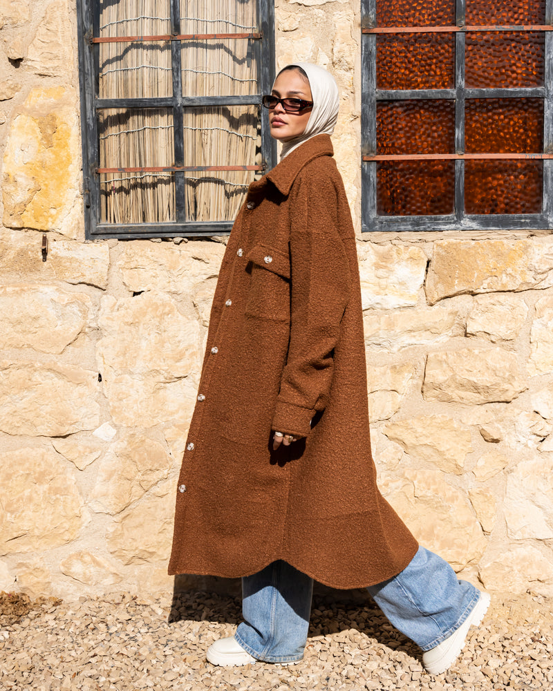 Fur Oversized Shirt - Brown
