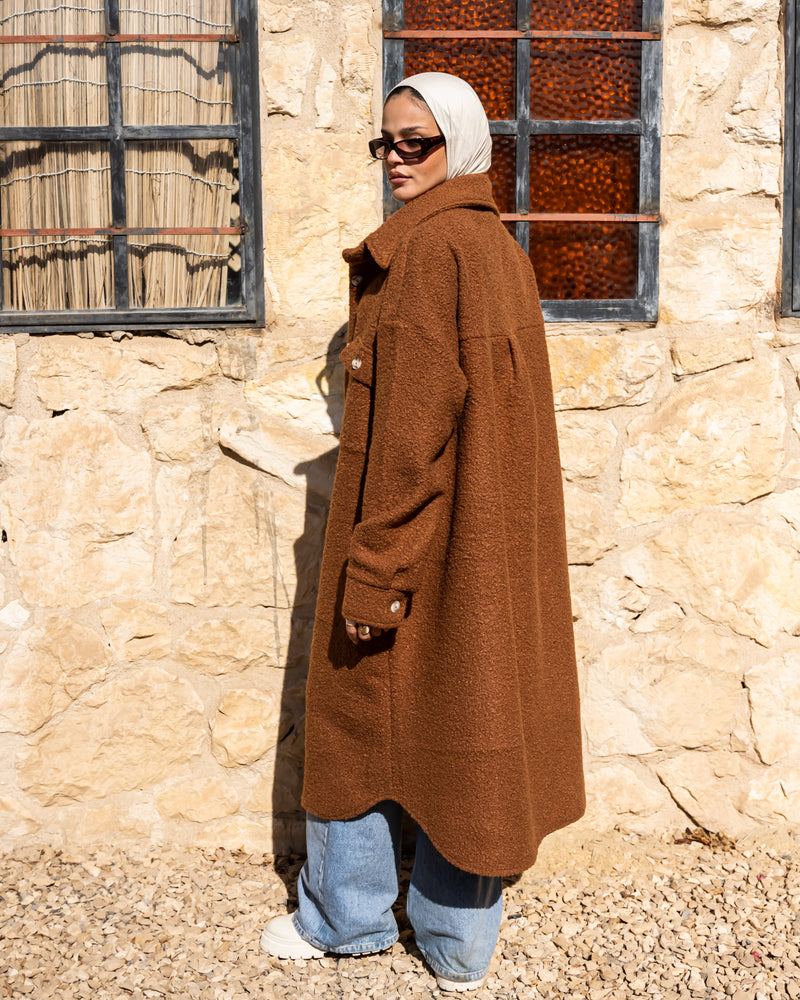 Fur Oversized Shirt - Brown
