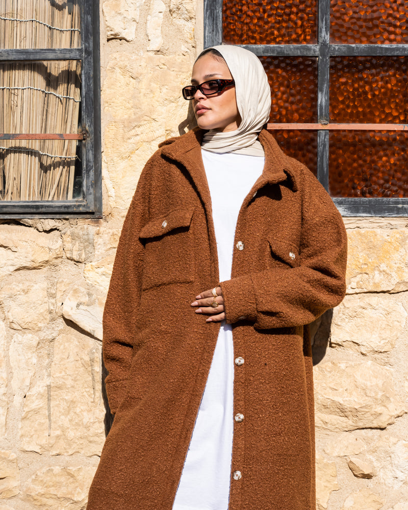 Fur Oversized Shirt - Brown