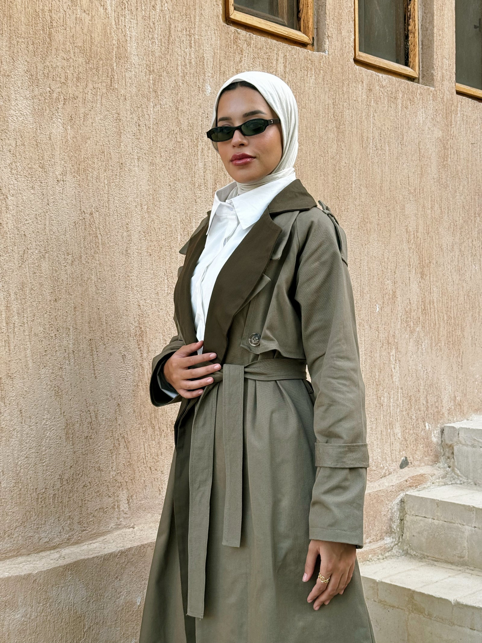 Gabardine trench coat deals