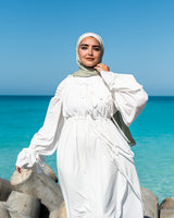 Gathered Shoulders Dress-White