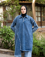High-Low Denim Blouse - Blue