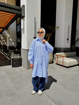 Ruched Sleeves Shirt - Baby Blue
