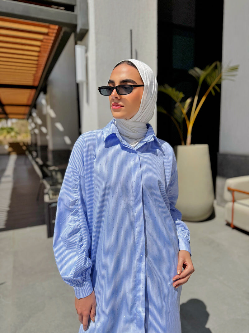 Ruched Sleeves Shirt - Baby Blue