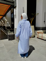 Ruched Sleeves Shirt - Baby Blue*White