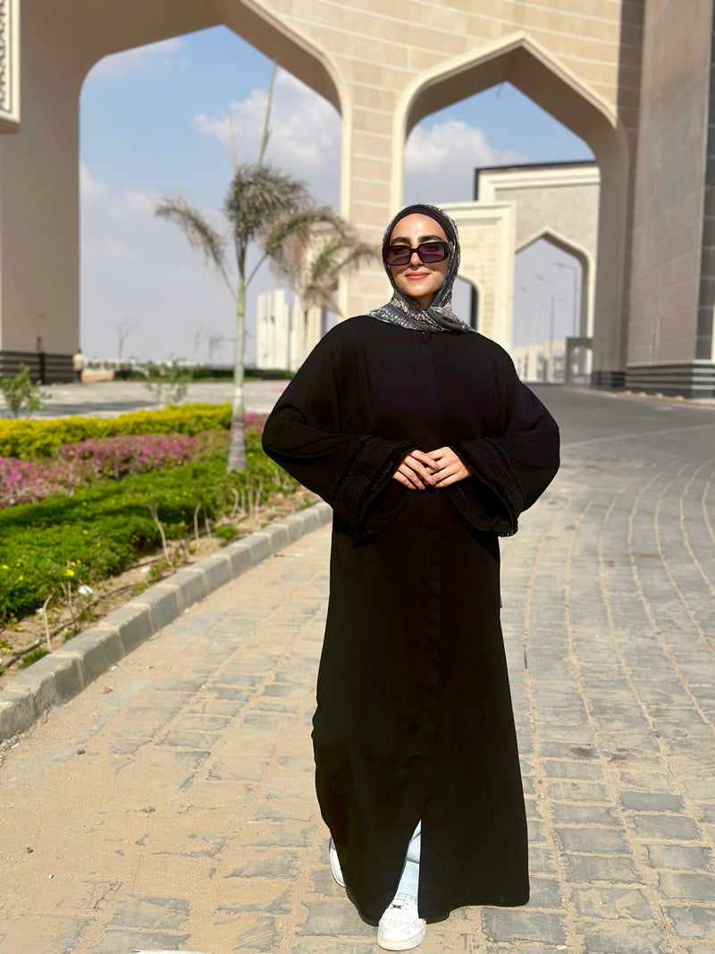 Fringed Basic Abaya-Black
