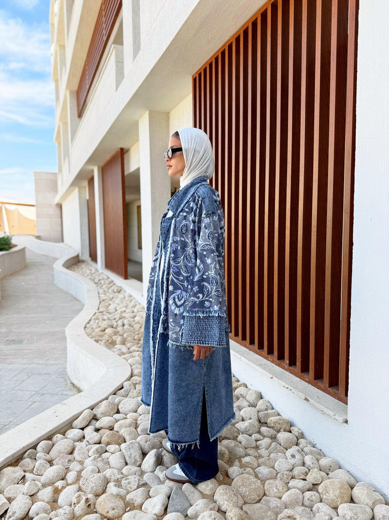 Printed Denim Jacket - Blue