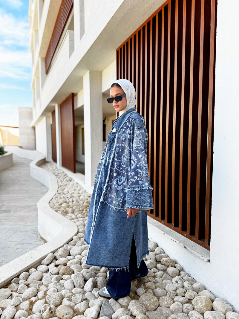 Printed Denim Jacket - Blue