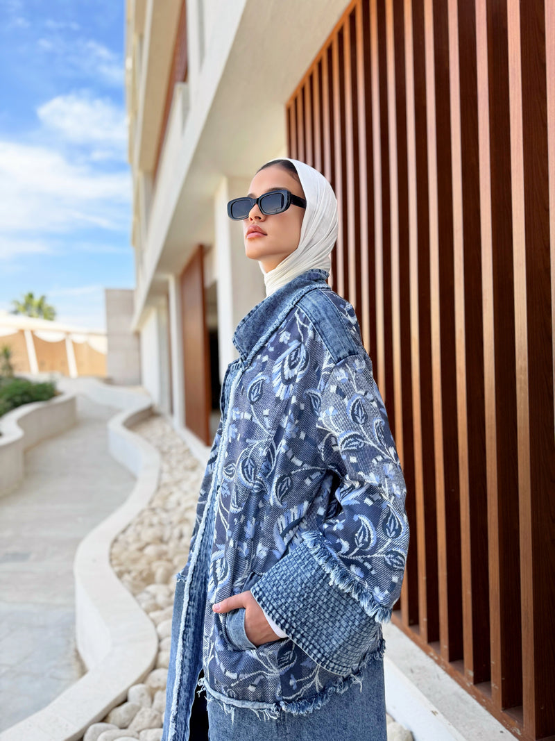 Printed Denim Jacket - Blue