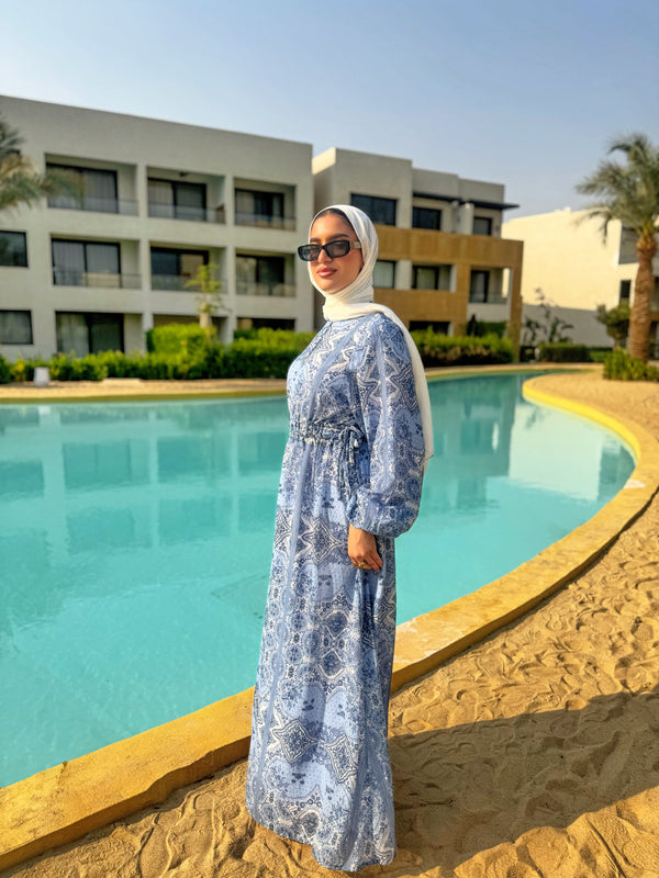 Printed Chiffon Dress - Blue
