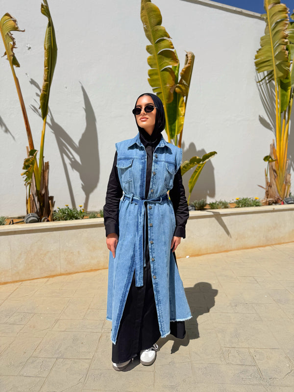 Fringed Denim Vest - Blue