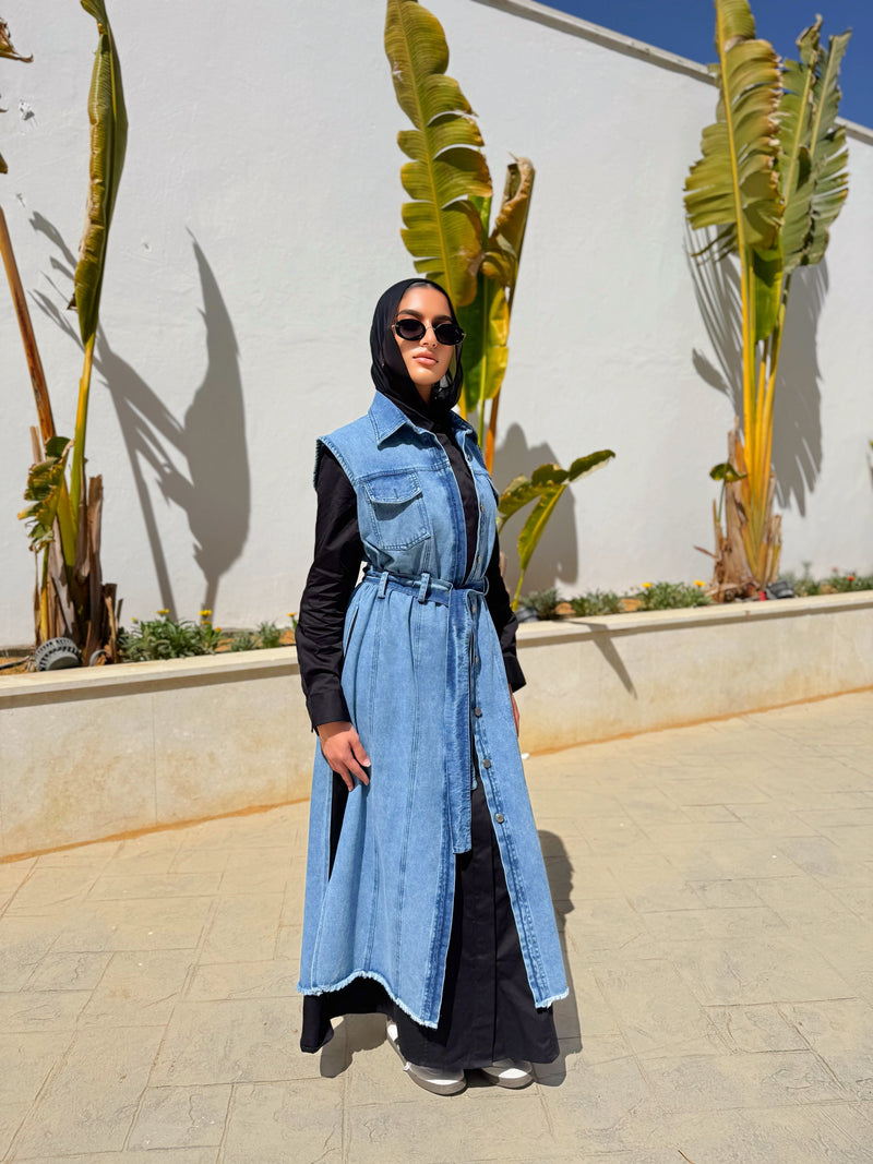Fringed Denim Vest - Blue