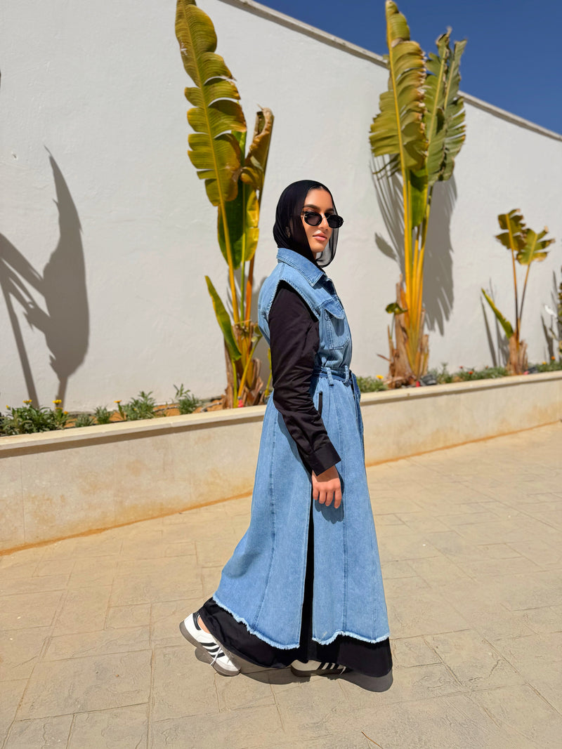 Fringed Denim Vest - Blue